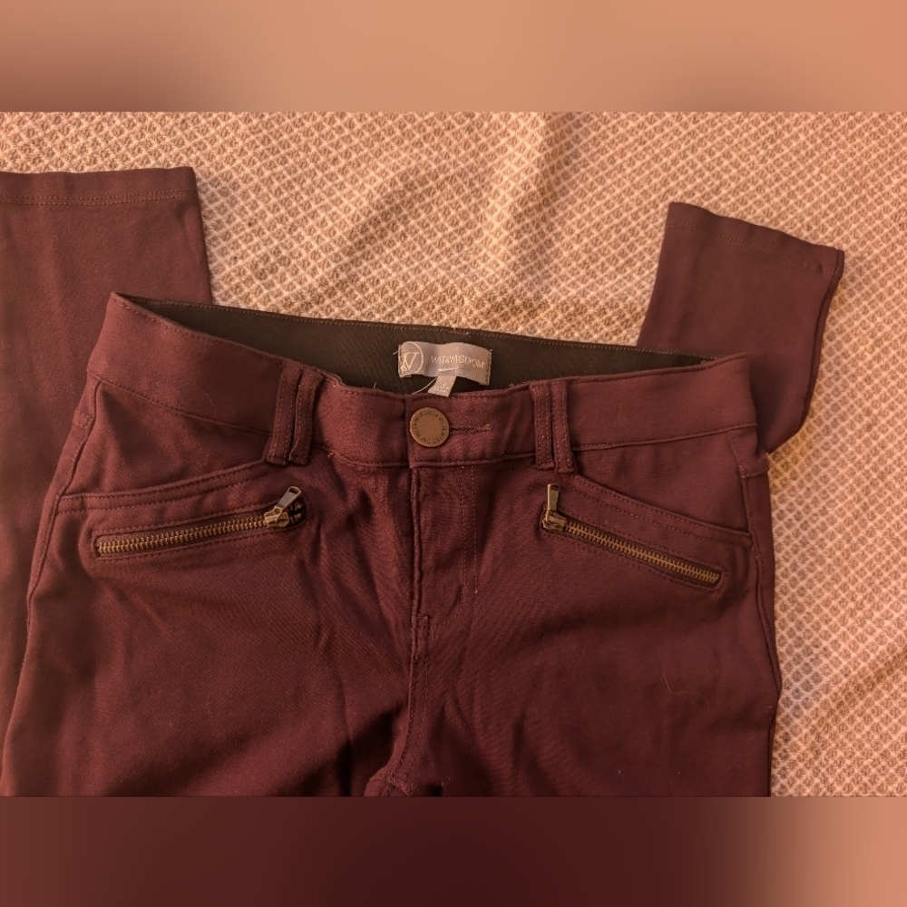 Stylish Dark Purple Burgandy Pants with Zipper Accents Elastic Band Stretch Pant - Picture 9 of 12